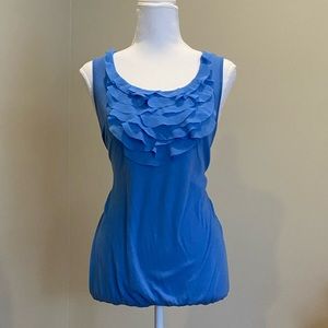 Cornflower Blue Scoop-Neck Tank Top with Ruffled Front